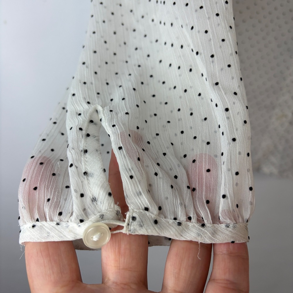 Coldwater Creek Blouse Women 1X White Black Polka Dot Flocked Sheer Button Up - Picture 3 of 10